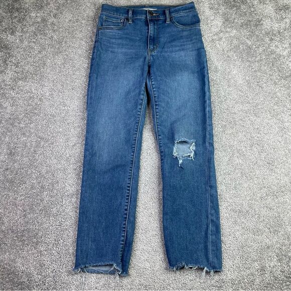 Levi's Jeans Women's 26 Blue 724 High Rise Straight Crop Medium Wash Torn Denim - Picture 1 of 14